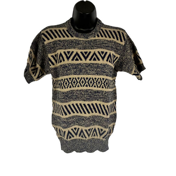 VTG Country Suburbans Womens S Knit Blouse Top Short Sleeve Stretch Geometric - Picture 2 of 8